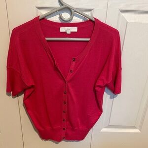 LOFT Bright Pink Short-Sleeve Button Cardigan